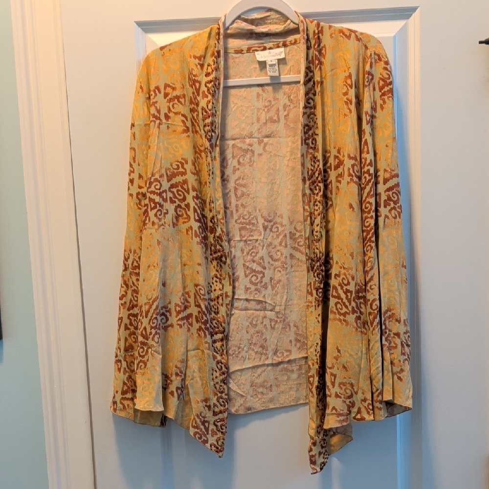 Soft Surroundings Yellow and Brown Patterned Cardigan